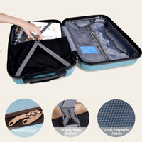 Luggage Suitcase 3 Piece Sets Hardside Carry On Luggage With Spinner Wheels 20" 24" 28" Aqua Blue Abs