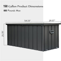 150 Gallon Outdoor Storage Deck Box Waterproof, Large Patio Storage Bin For Outside Cushions, Throw Pillows, Garden Tools, Lockable Dark Gray Dark Gray Steel