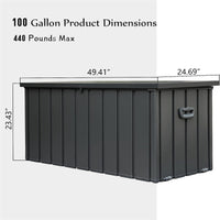 100 Gallon Outdoor Storage Deck Box Waterproof, Large Patio Storage Bin For Outside Cushions, Throw Pillows, Garden Tools, Lockable Dark Gray Dark Gray Steel
