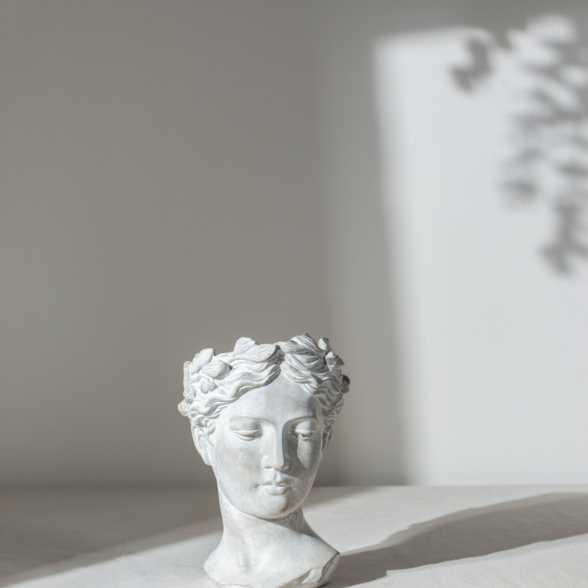 Greek Style Cement Head Planter Indoor Outdoor Home Garden Decor, D7" X 11" Gray Cement
