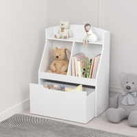 Kids Bookshelf With Drawer And Wheels, Children'S Book Display, Wooden Bookcase, Toy Storage Cabinet Organizer, White White Mdf