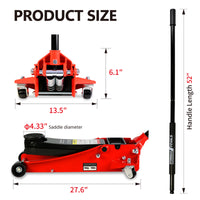 3T Low Profile Jack, Red And Black, Ultra Low Floor Jack With Dual Pistons Quick Lift Pump, Car Jack Hydraulic Autolifts For Home Garage, Truck Jack Hydraulic Lifting Range 3.3" 19.7" Black Red Steel