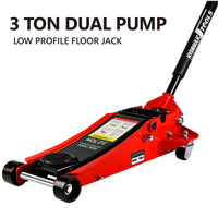 3T Low Profile Jack, Red And Black, Ultra Low Floor Jack With Dual Pistons Quick Lift Pump, Car Jack Hydraulic Autolifts For Home Garage, Truck Jack Hydraulic Lifting Range 3.3" 19.7" Black Red Steel