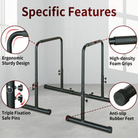 Power Tower Dip Station Pull Up Bar Stand Adjustable Height Heavy Duty Multi Function Fitness Training Equipment Black Steel