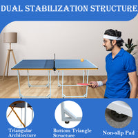 6Ft Mid Size Table Tennis Table Foldable & Portable Ping Pong Table Set For Indoor & Outdoor Games With Net, 2 Table Tennis Paddles And 3 Balls Cyan Mdf