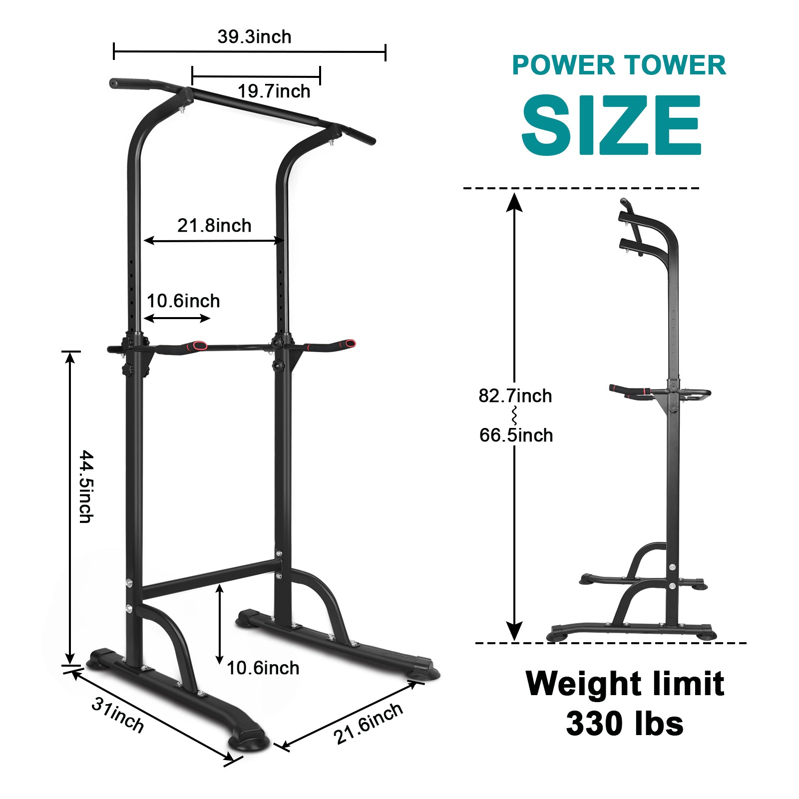 Power Tower Workout Dip Station Pull Up Bar, Height Adjustable Multi Function Dip Stand For Home Gym Strength Training Fitness Equipment Black Steel