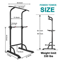 Power Tower Workout Dip Station Pull Up Bar, Height Adjustable Multi Function Dip Stand For Home Gym Strength Training Fitness Equipment Black Steel