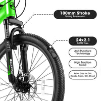 A24299 24 Inch Mountain Bike Bicycle For Adults Aluminium Frame Bike Shimano 21 Speed With Disc Brake Cycling Green Without Anti Slip Garden & Outdoor American Design Multifunctional Aluminium