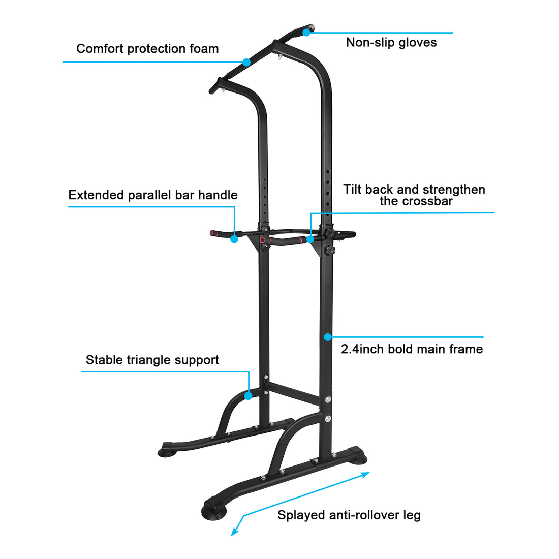 Power Tower Workout Dip Station Pull Up Bar, Height Adjustable Multi Function Dip Stand For Home Gym Strength Training Fitness Equipment Black Steel