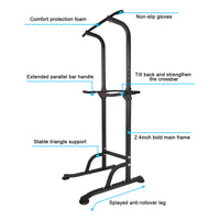 Power Tower Workout Dip Station Pull Up Bar, Height Adjustable Multi Function Dip Stand For Home Gym Strength Training Fitness Equipment Black Steel