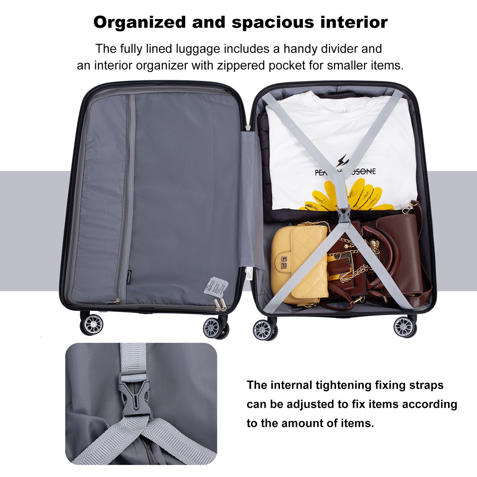 Hardshell Suitcase Spinner Wheels Pp Luggage Sets Lightweight Durable Suitcase With Tsa Lock,3 Piece Set 20 24 28 ,Silver Silver Polypropylene