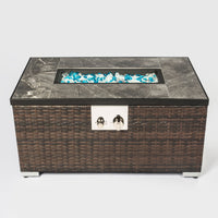 Outdoor Fire Table Propane Fire Pit Rattan Gas Fire Table, Gas Fire Table With Tile Tabletop Brown Rattan