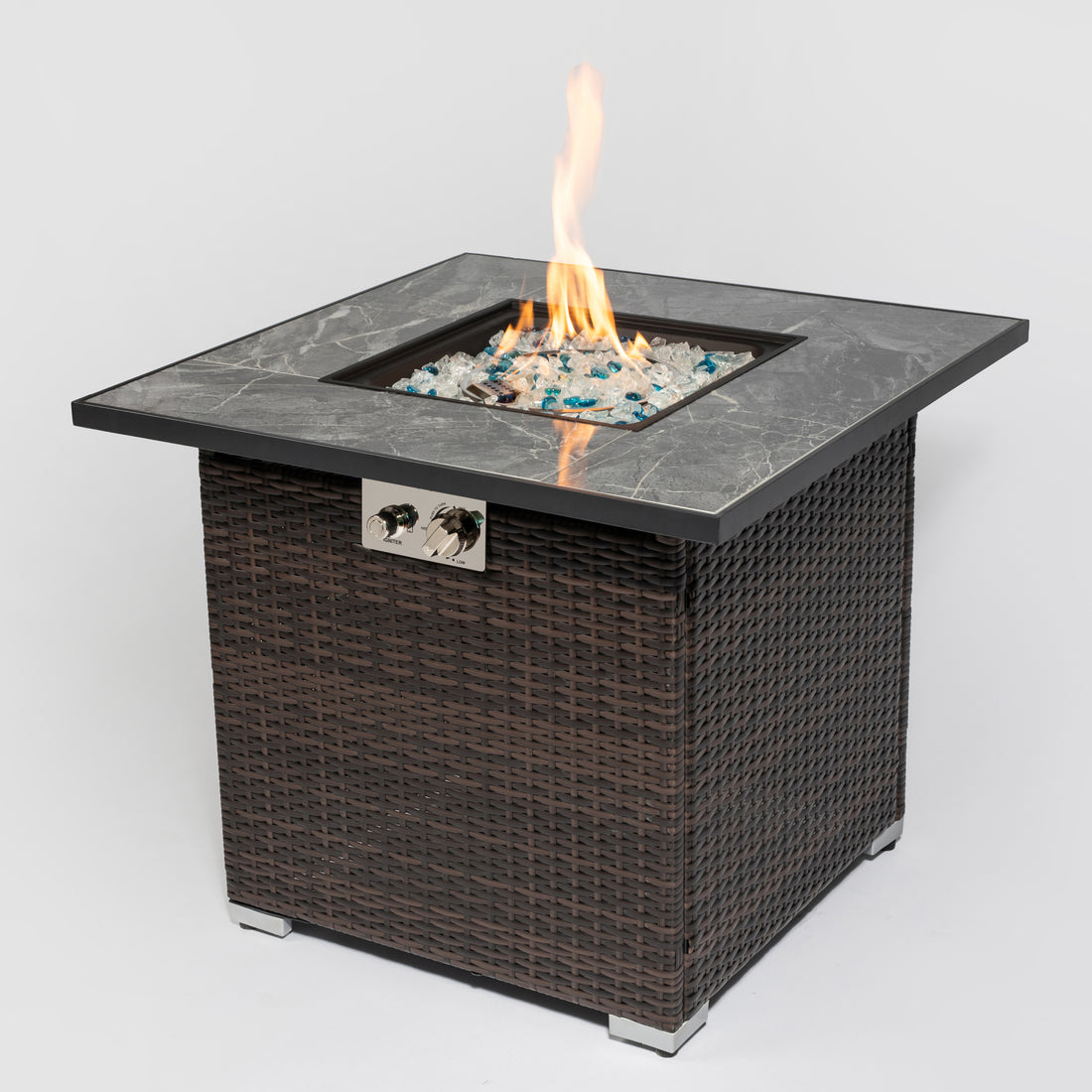 30Inch Outdoor Fire Table Propane Gas Fire Pit Table With Lid Gas Fire Pit Table With Glass Rocks And Rain Cover Espresso Wicker