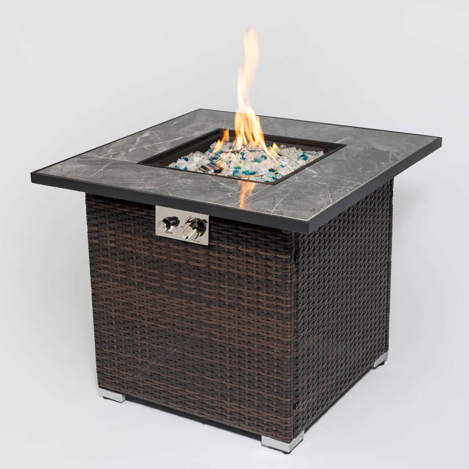 30Inch Outdoor Fire Table Propane Gas Fire Pit Table With Lid Gas Fire Pit Table With Glass Rocks And Rain Cover Espresso Wicker