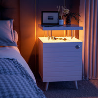 Led Nightstand Led Bedside Table End Tables Living Room With 4 Acrylic Columns, Bedside Table With Drawers For Bedroom White White White 2 Drawers Bedroom With Legs American Design,American Traditional,Casual,Classic,Modern Oak Storage Walnut Acrylic