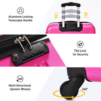 Hardshell Luggage Sets 2Pcs Bag Spinner Suitcase With Tsa Lock Lightweight 20" 28" Pink Abs