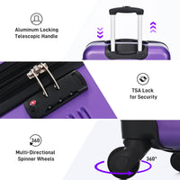 Hardshell Luggage Sets 2Pcs Bag Spinner Suitcase With Tsa Lock Lightweight 20" 24" Purple Abs