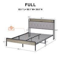 Bed Frame With Charging Station Full Size, Grey, 83.1'' L X 56.1'' W X 39.2'' H. Full Grey Particle Board