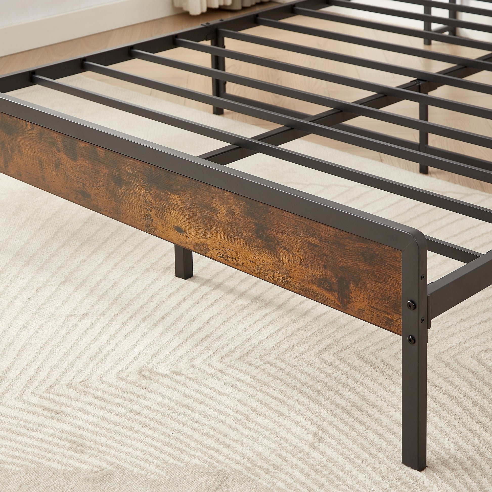 Bed Frame With Charging Station Queen Size,87.80'' L X 61.80'' W X 39.2'' H Queen Rustic Brown Particle Board