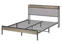 Bed Frame With Charging Station Queen Size,Grey, 87.8'' L X 61.8'' W X 39.2'' H. Queen Grey Particle Board