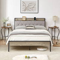 Bed Frame With Charging Station Full Size, Grey, 83.1'' L X 56.1'' W X 39.2'' H. Full Grey Particle Board