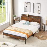 Bed Frame With Charging Station Queen Size,87.80'' L X 61.80'' W X 39.2'' H Queen Rustic Brown Particle Board