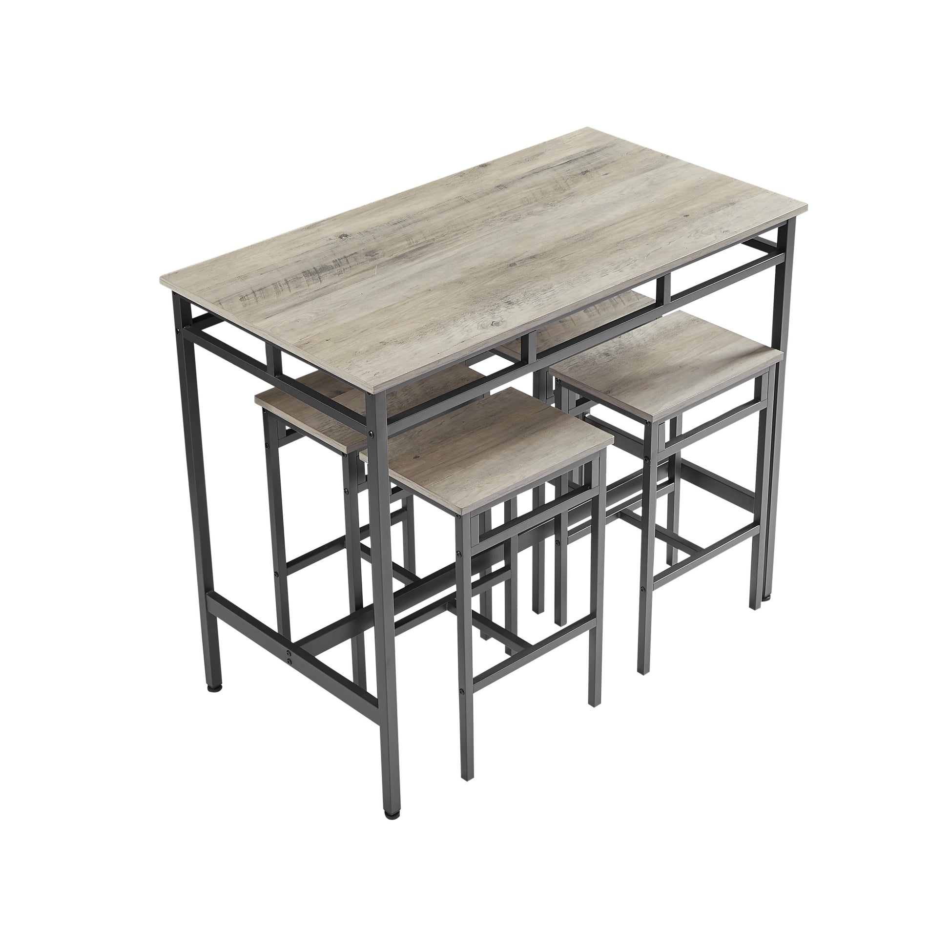 Bar Table Set 5Pc Dinging Table Set With High Stools, Structural Strengthening, Industrial Style. Grey, 43.31'' L X 23.62'' W X 35.43'' H. Grey Particle Board