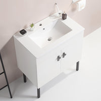 24" Bathroom Vanity With Metal Leg,With White Ceramic Basin,Two Soft Close Cabinet Doors, Solid Wood,Excluding Faucets,White White Solid Wood