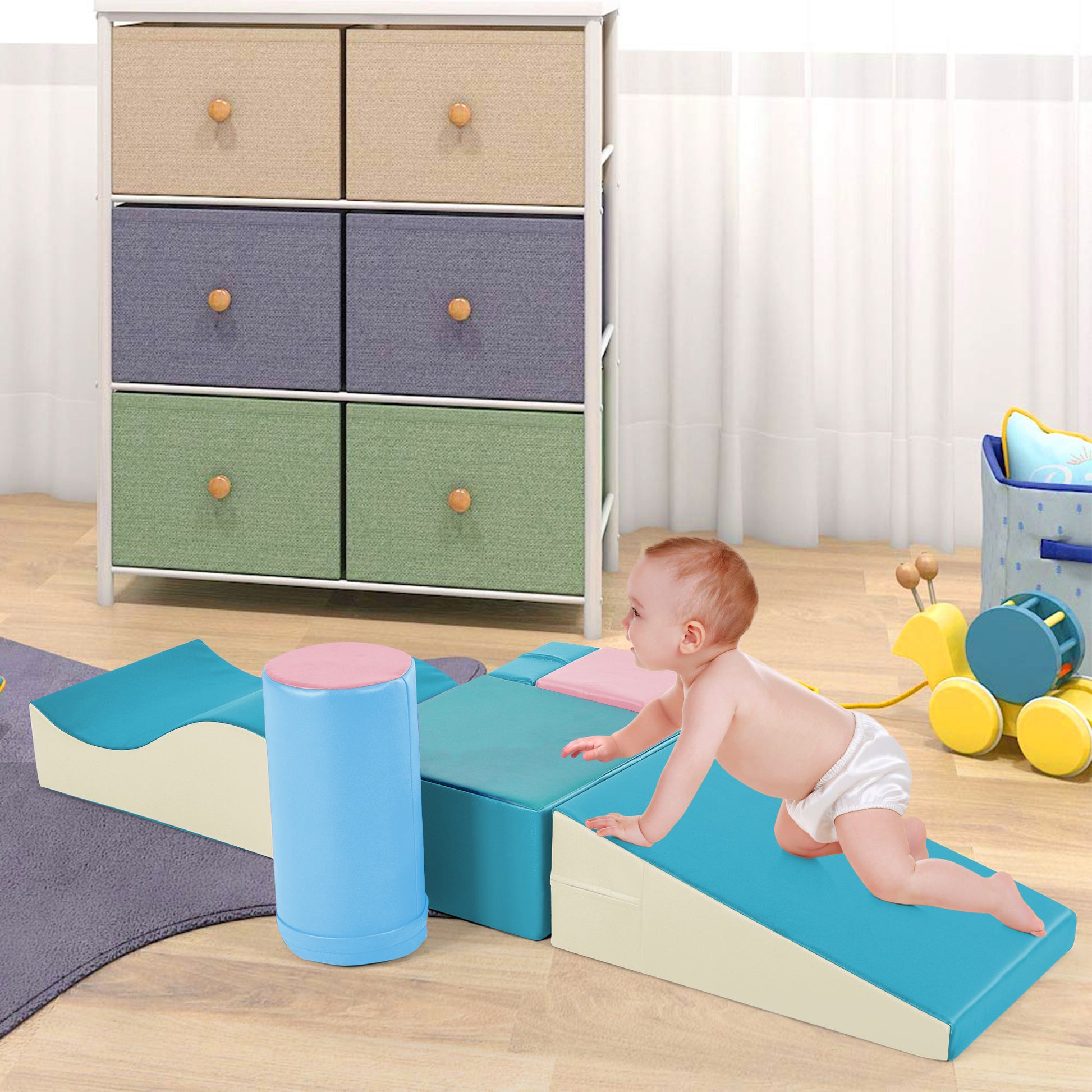 Colorful Soft Climb And Crawl Foam Playset 6 In 1, Soft Play Equipment Climb And Crawl Playground For Kids,Kids Crawling And Climbing Indoor Active Play Structure Colorful Foam