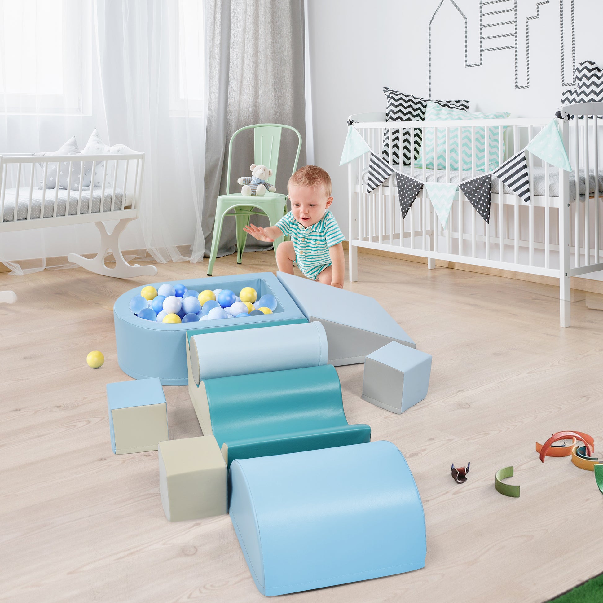 Soft Climb And Crawl Foam Playset 8 In 1Safe Soft Foam Nugget Block For Infants, Preschools, Toddlers, Kids Crawling And Climbing Indoor Active Play Structure Colorful Foam