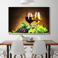 Framed Canvas Wall Art Decor Painting, Wine Glasses And Grape Fruits On Table Painting Decoration For Restaurant, Kitchen, Dining Room, Office Living Room, Bedroom Decor Ready To Hang Rectangle Framed Multicolor Oversized 41In Canvas Food&Beverage