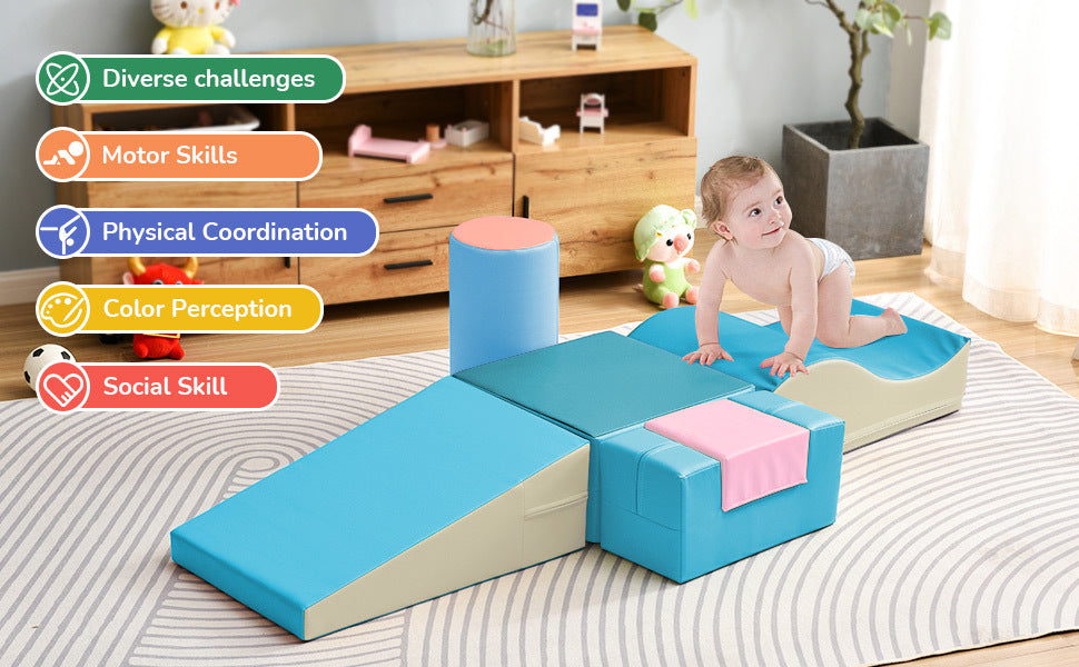 Colorful Soft Climb And Crawl Foam Playset 6 In 1, Soft Play Equipment Climb And Crawl Playground For Kids,Kids Crawling And Climbing Indoor Active Play Structure Colorful Foam