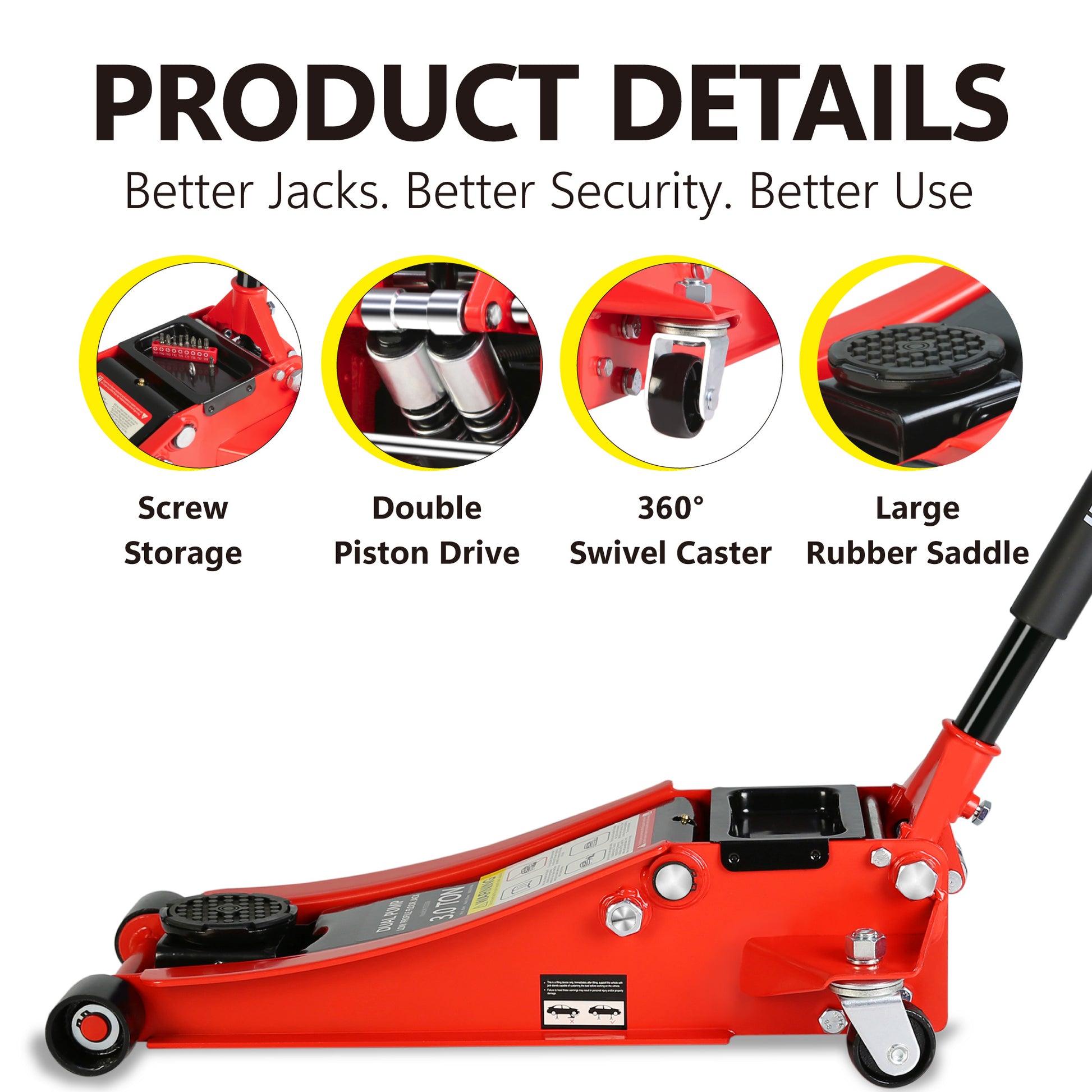 Hydraulic Low Profile And Steel Racing Floor Jack With Dual Piston Quick Lift Pump,3 Ton 6600 Lb Capacity, Lifting Range 3.3" 18.5" Black Red Steel