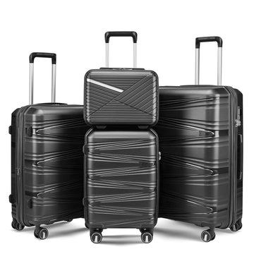 Luggage 4 Piece Sets 14 20 24 28 , Hard Shell Lightweight Tsa Lock Carry On Expandable Suitcase With Spinner Wheels Travel Set For Men Women Black Polypropylene