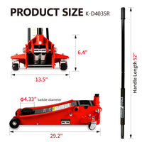 Floor Jack, 3.5 Ton Low Profile Floor Jack, Heavy Duty Steel Racing Floor Jack With Dual Piston Quick Lift Pump, Floor Jack Lifting Range 4" 21" Black Red Steel