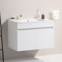 24 Inch Wall Mounted Bathroom Vanity With White Ceramic Basin,Two Soft Close Cabinet Doors, Solid Wood,Excluding Faucets,White White Solid Wood