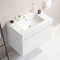 24 Inch Wall Mounted Bathroom Vanity With White Ceramic Basin,Two Soft Close Cabinet Doors, Solid Wood,Excluding Faucets,White White Solid Wood