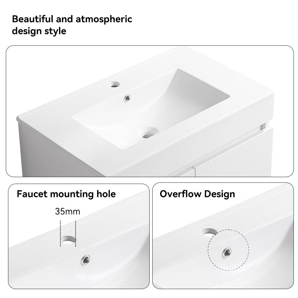 24 Inch Wall Mounted Bathroom Vanity With White Ceramic Basin,Two Soft Close Cabinet Doors, Solid Wood,Excluding Faucets,White White Solid Wood