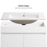 24 Inch Wall Mounted Bathroom Vanity With White Ceramic Basin,Two Soft Close Cabinet Doors, Solid Wood,Excluding Faucets,White White Solid Wood