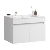 24 Inch Wall Mounted Bathroom Vanity With White Ceramic Basin,Two Soft Close Cabinet Doors, Solid Wood,Excluding Faucets,White White Solid Wood