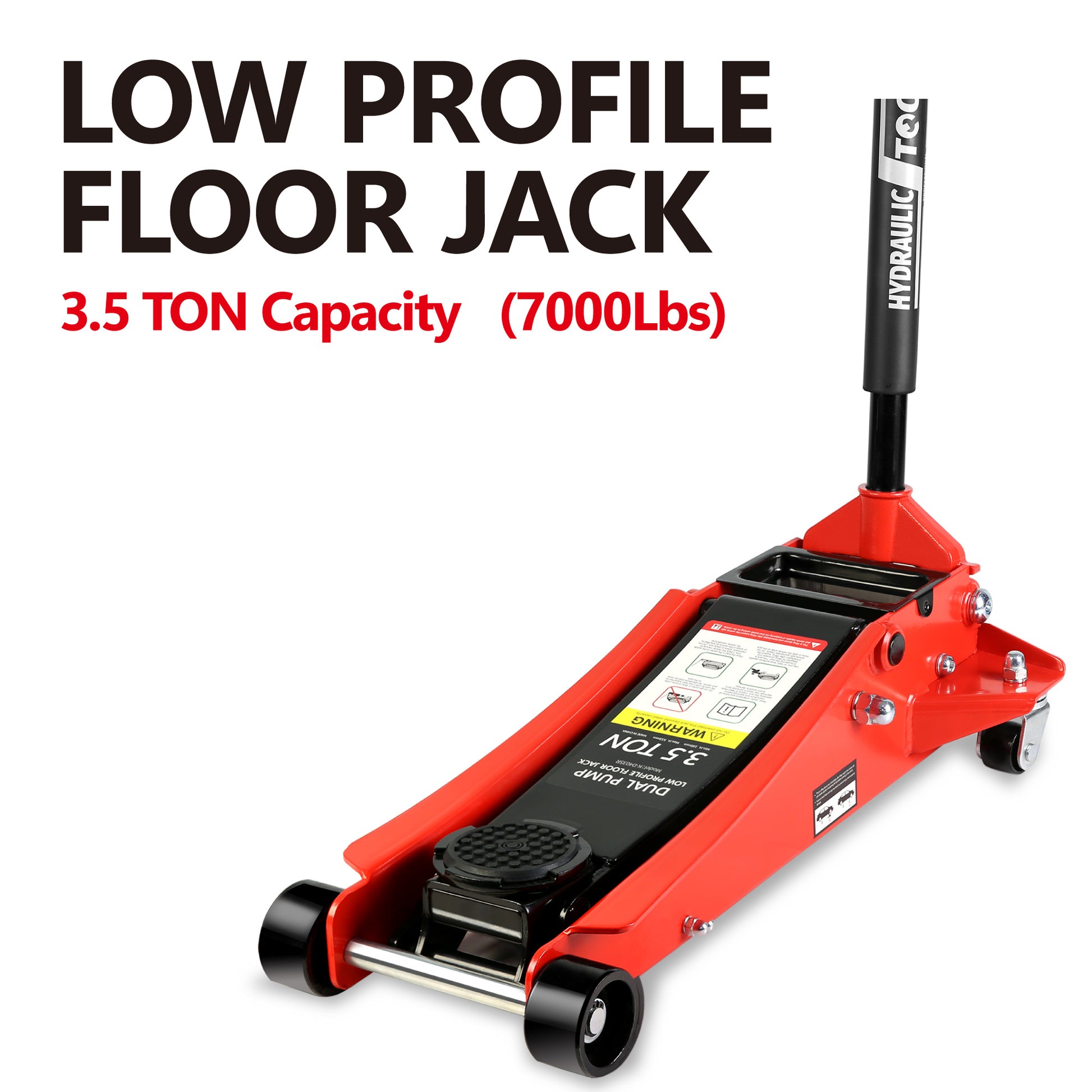 Floor Jack, 3.5 Ton Low Profile Floor Jack, Heavy Duty Steel Racing Floor Jack With Dual Piston Quick Lift Pump, Floor Jack Lifting Range 4" 21" Black Red Steel