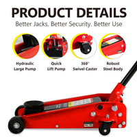 Hydraulic Trolley Low Profile And Steel Racing Floor Jack With Piston Quick Lift Pump,3Ton 6,000 Lb Capacity, Lifting Range 5.1" 20" Black Red Steel