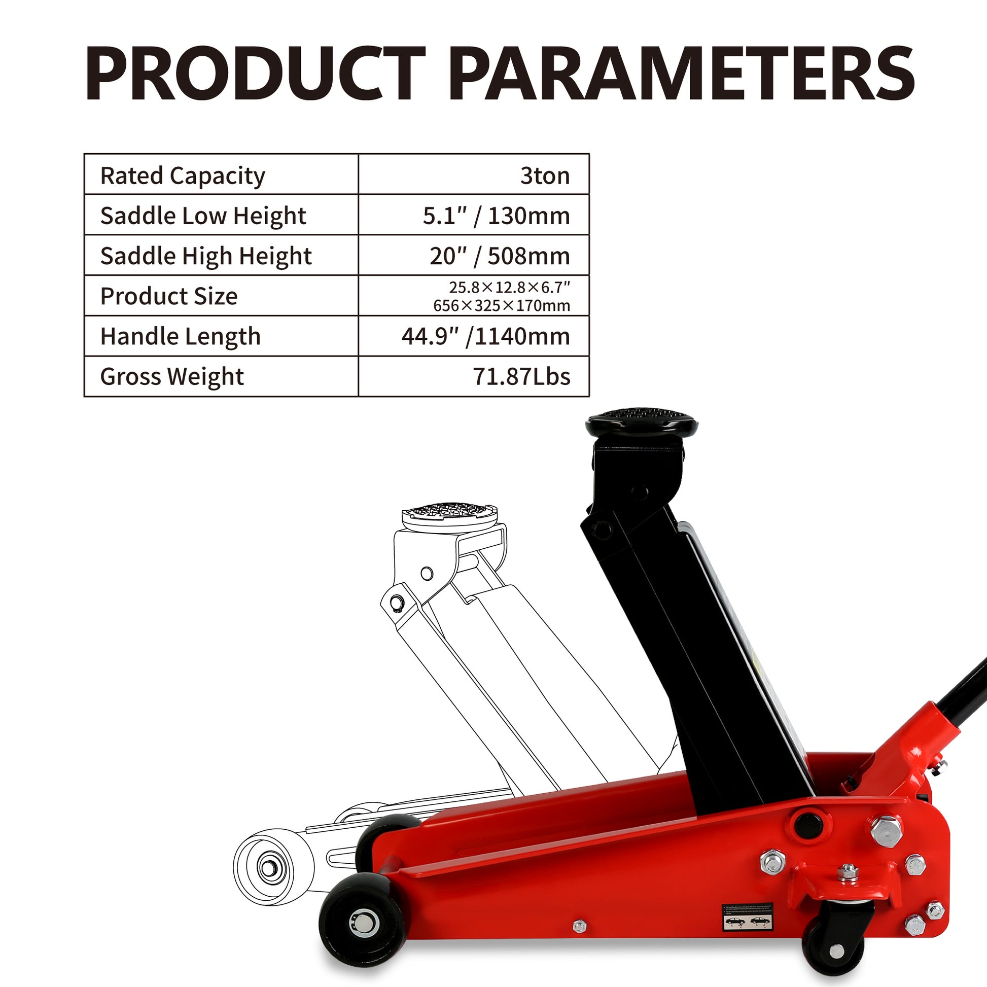 Hydraulic Trolley Low Profile And Steel Racing Floor Jack With Piston Quick Lift Pump,3Ton 6,000 Lb Capacity, Lifting Range 5.1" 20" Black Red Steel