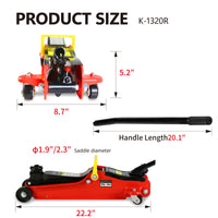 Floor Jack, 2 Ton Low Profile Floor Jack, 3T Jack Stand Tire Repair Kit L Wrench Heavy Duty Steel Racing Floor Jack With Single Piston Quick Lift Pump, Floor Jack Lifting Range 3.3" 15.2" Red Steel