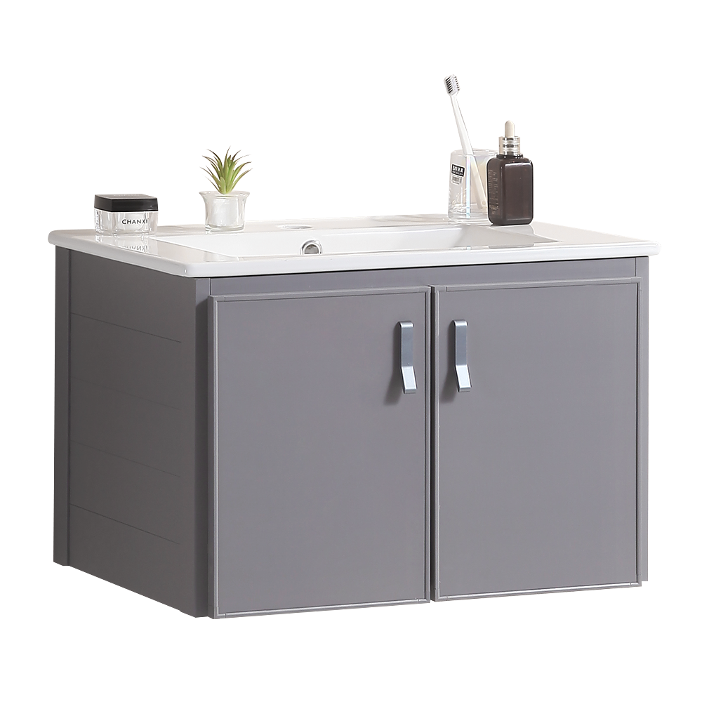 24' Metal Wall Mounted Bathroom Vanity With White Sink,Two Metal Soft Close Cabinet Doors, Metal,Excluding Faucets,Grey Grey Aluminum