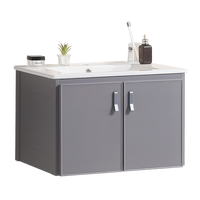 24' Metal Wall Mounted Bathroom Vanity With White Sink,Two Metal Soft Close Cabinet Doors, Metal,Excluding Faucets,Grey Grey Aluminum