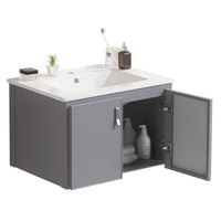 24' Metal Wall Mounted Bathroom Vanity With White Sink,Two Metal Soft Close Cabinet Doors, Metal,Excluding Faucets,Grey Grey Aluminum