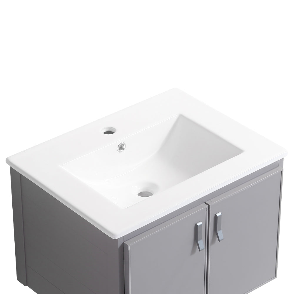 24' Metal Wall Mounted Bathroom Vanity With White Sink,Two Metal Soft Close Cabinet Doors, Metal,Excluding Faucets,Grey Grey Aluminum