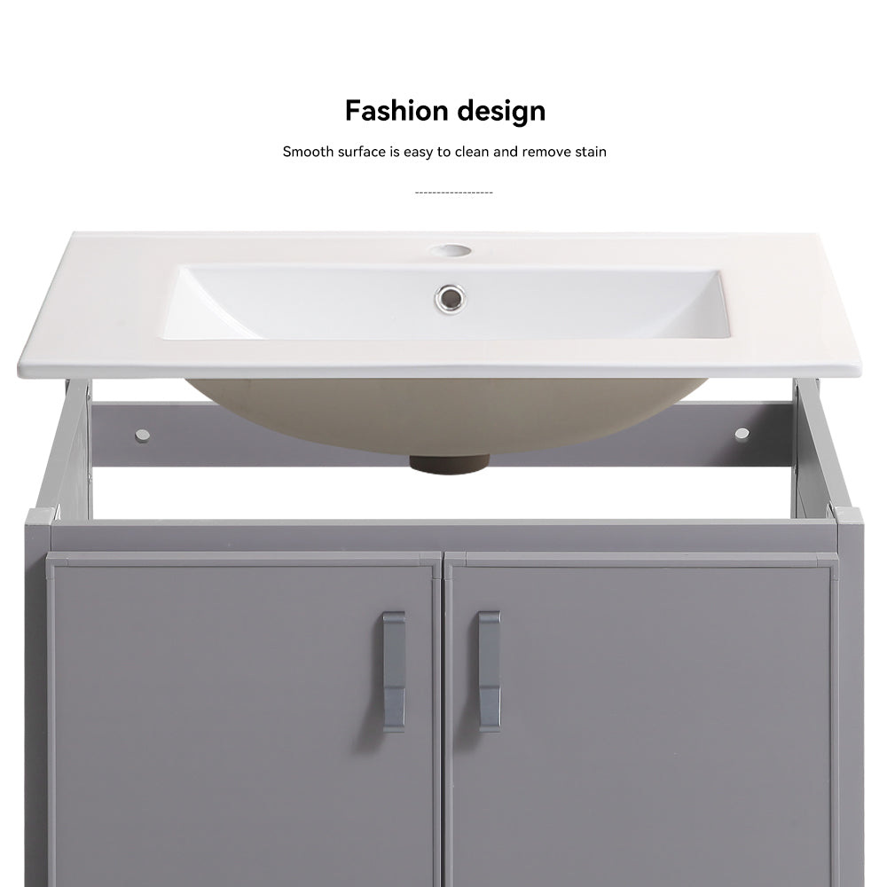 24' Metal Wall Mounted Bathroom Vanity With White Sink,Two Metal Soft Close Cabinet Doors, Metal,Excluding Faucets,Grey Grey Aluminum