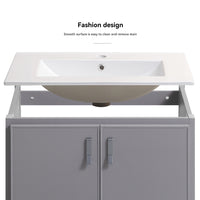 24' Metal Wall Mounted Bathroom Vanity With White Sink,Two Metal Soft Close Cabinet Doors, Metal,Excluding Faucets,Grey Grey Aluminum